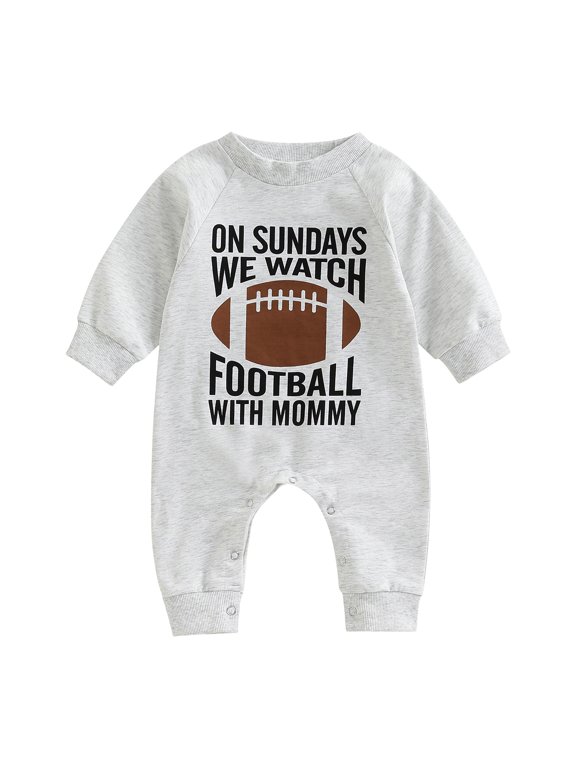 Infant Baby Boys Girls Football Season Jumpsuit Watch Football with Daddy 3 6 12 18Months Funny Romper Playsuit Sweatshirt