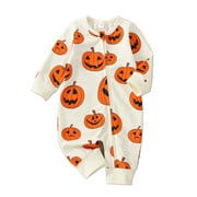JKERTHER Infant Baby Boys Girls Halloween Onesie Outfit Cute Pumpkin Patch Romper Oversized Jumpsuit Zipper Autumn Pajamas Clothes