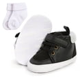 thumbnail image 1 of Infant Baby Boys Girls High Tops Ankle Sneakers Soft Anti-Slip Sole Lace-up PU Leather Moccasins Toddler Newborn Prewalker First Walking Crib Shoes 0-18Months, 1 of 5