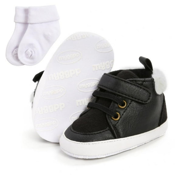Infant Baby Boys Girls High Tops Ankle Sneakers Soft Anti-Slip Sole Lace-up PU Leather Moccasins Toddler Newborn Prewalker First Walking Crib Shoes 0-18Months