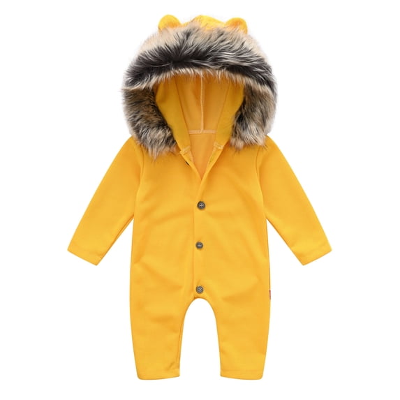 Infant Baby Boys Girls Hooded Jumpsuit Romper Long Sleeve Button Down Onesie Outfit Toddler Fall Winter Warm Clothes