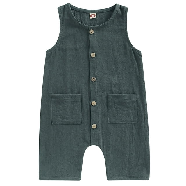 Infant Baby Boys Girls Jumpsuit Cotton Linen Sleeveless Button Down One