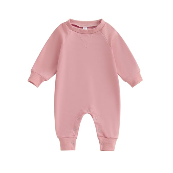 Infant Baby Boys Girls Jumpsuit, Long Sleeve Crew Neck Solid Color Fall Romper