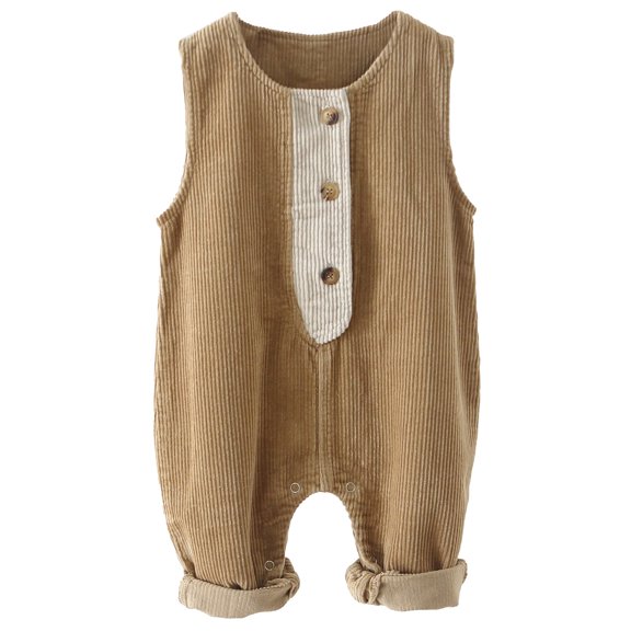 Infant Baby Boys Girls One Piece Suspender Corduroy Overalls Toddler Cute Sleeveless Strap Bodyduit Romper Newborn Fall Winter Outfit Clothes Browm 12-18 Months