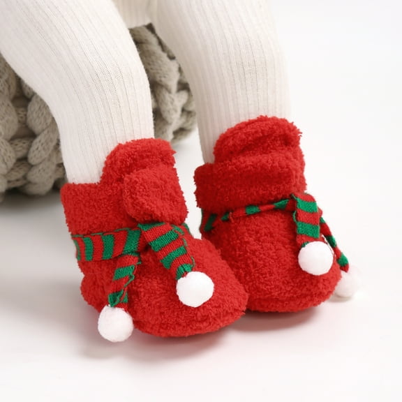 Infant Baby Boys Girls Slippers, Cozy Fleece Booties Soft Bottom Warm Cartoon Socks, Christmas Newborn Crib Shoes
