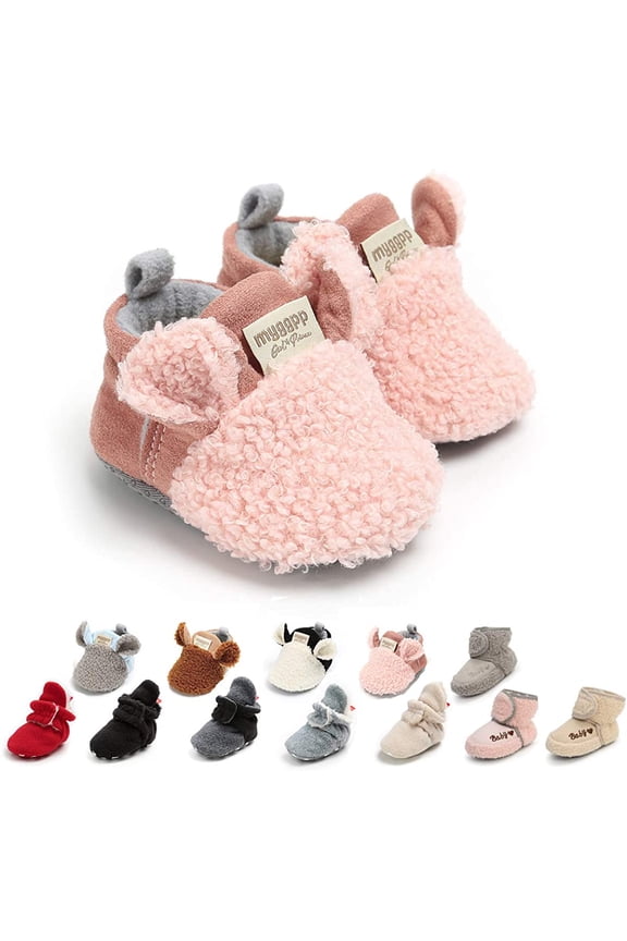 Infant Baby Boys Girls Slippers Cozy Fleece Booties Soft Bottom Warm Cartoon Socks Newborn Crib Shoes