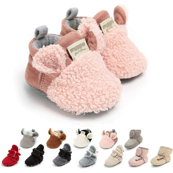 Infant Baby Boys Girls Slippers Cozy Fleece Booties Soft Bottom Warm Cartoon Socks Newborn Crib Shoes