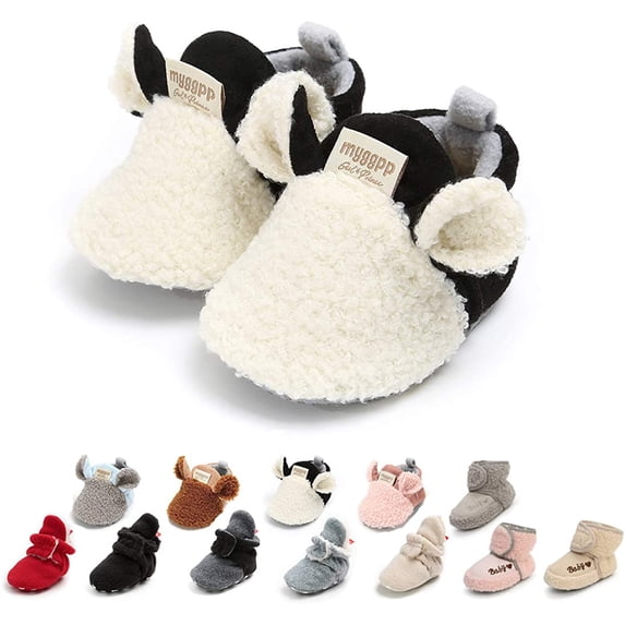 Infant Baby Boys Girls Slippers Cozy Fleece Booties Soft Bottom Warm Cartoon Socks Newborn Crib Shoes
