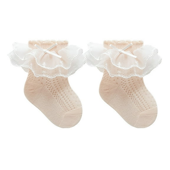 Baby Boys Girls Socks Soft Double Layer Lace Trim Comfortable for Kids Size 0-12 Months