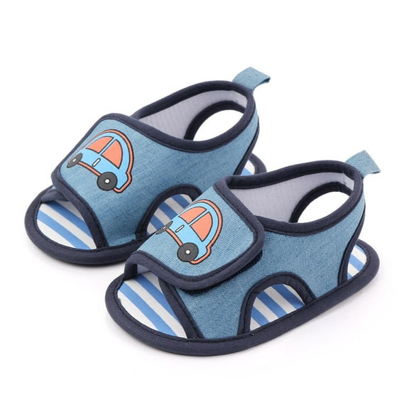 Infant Baby Boys Girls Summer Beach Sandals Breathable Athletic Anti-slip Soft Sole Newborn First Walker Crib Shoes Cartoon Vehicle Sandals Baby Soft Magic Tape Prewalker Flat Shoes