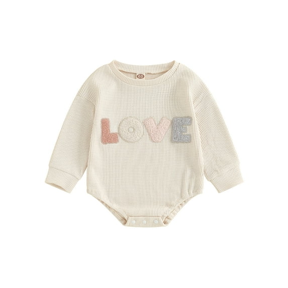 Infant Baby Boys Girls Sweatshirts Rompers Letter Embroidery Crew Neck Long Sleeve Waffle Jumpsuits