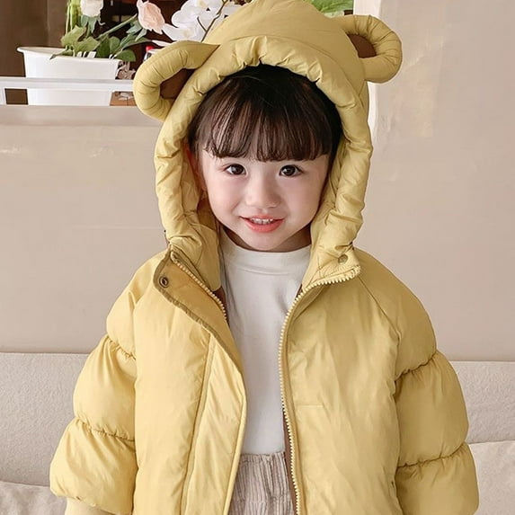 Infant Baby Boys Girls Winter Down Coat Bear Ear Hooded Jackets Fleece Full Zip Up Snowsuit Lightweight Water-Resistant Jacket Fall Winter Clothes 4T