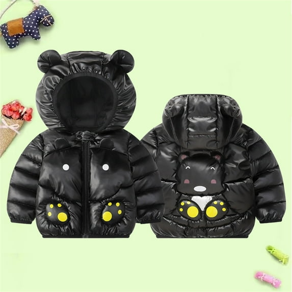 Baby Boys Girls Winter Down Coat Bear Ear Hooded Jackets Warm Outwear Lightweight Water-Resistant Jacket Baby Boy Girl Winter Clothes 12-18 Months