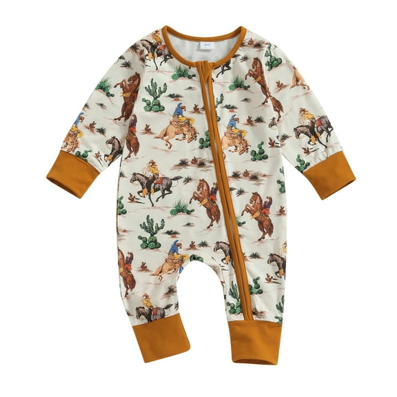 Infant Baby Boys Jumpsuit 3M 6M 12M Long Sleeve Cow/Horse Print Zipped Autumn Newborn Romper Clothes