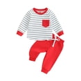 thumbnail image 1 of Infant Baby Boys Pants Set, Long Sleeve Crew Neck Striped T-shirt with Elastic Waist Pants, 1 of 8