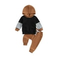 thumbnail image 1 of Infant Baby Boys Pants Set, Long Sleeve Hooded Striped Sweatshirt with Elastic Waist Sweatpants Set, 1 of 7