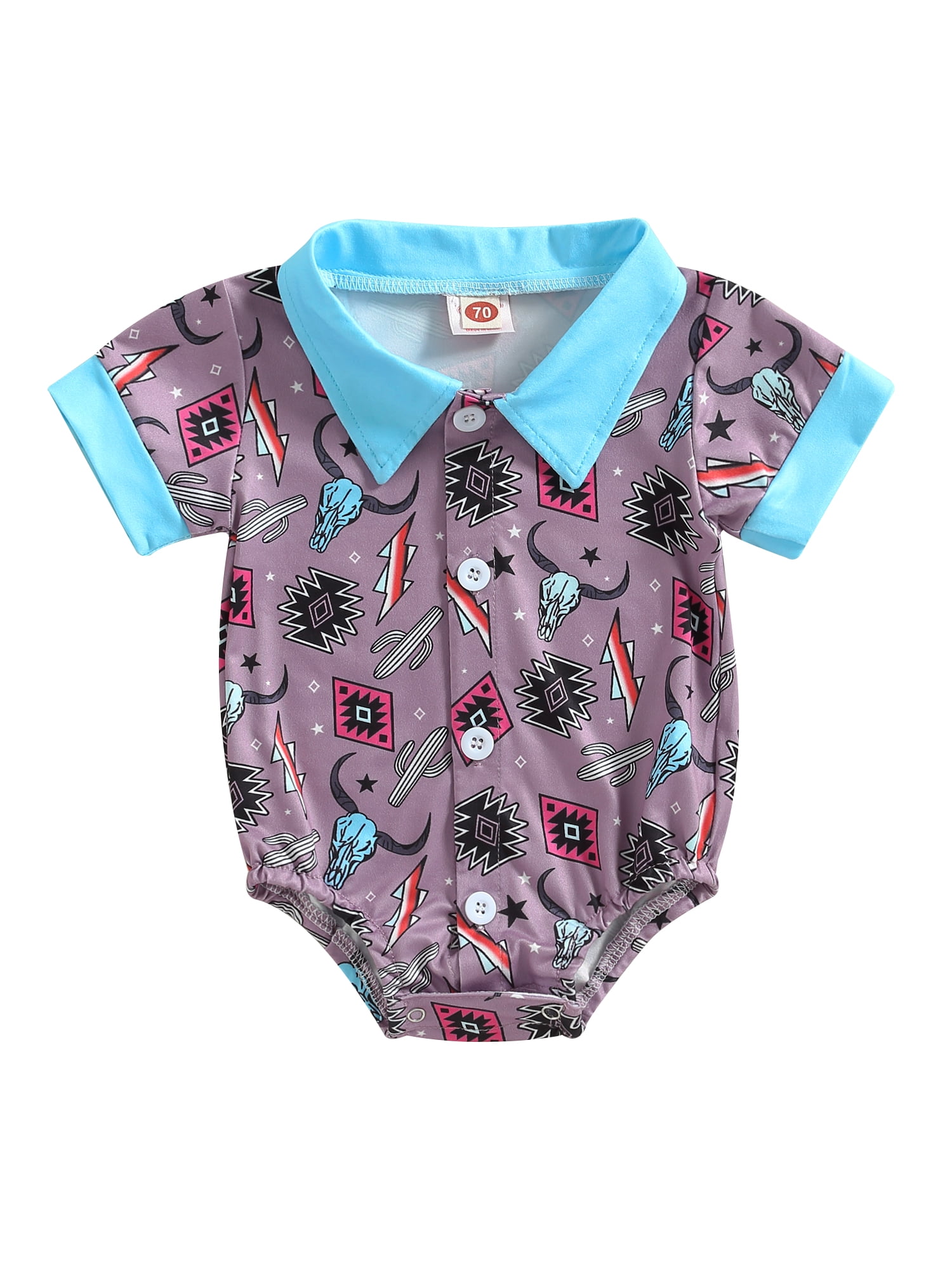 Infant Baby Boys Romper Cow Head Print TurnDown Collar Short Sleeve