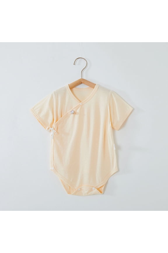 Infant Baby Boys Silk Modal Bodysuit Breathable Short Sleeve Romper Lightweight Soft Base Layer Clothes Beige