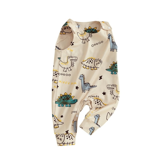 Infant Baby Boys Summer Casual Jumpsuit Sleeveless Crew Neck Dinosaur Print Button Romper