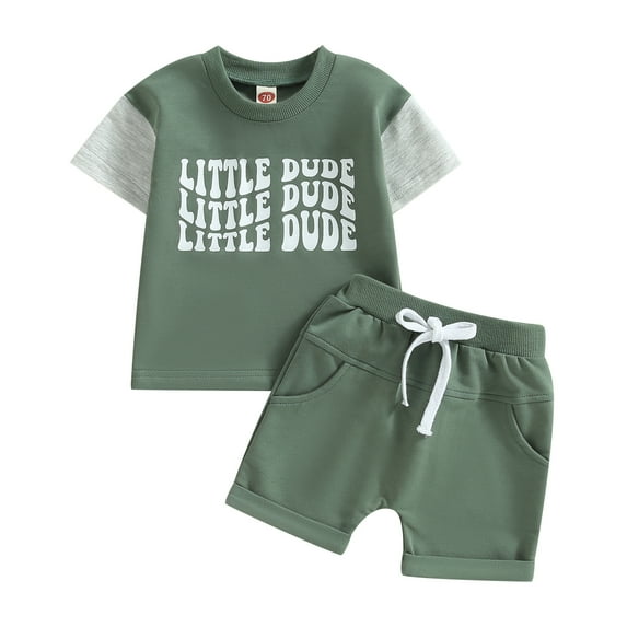 Infant Baby Boys Summer Clothes Outfits 3M 6M 12M 18M 24M 3Y Little Dude Short Sleeve Drop Shoulder T Shirt Casual Shorts Set
