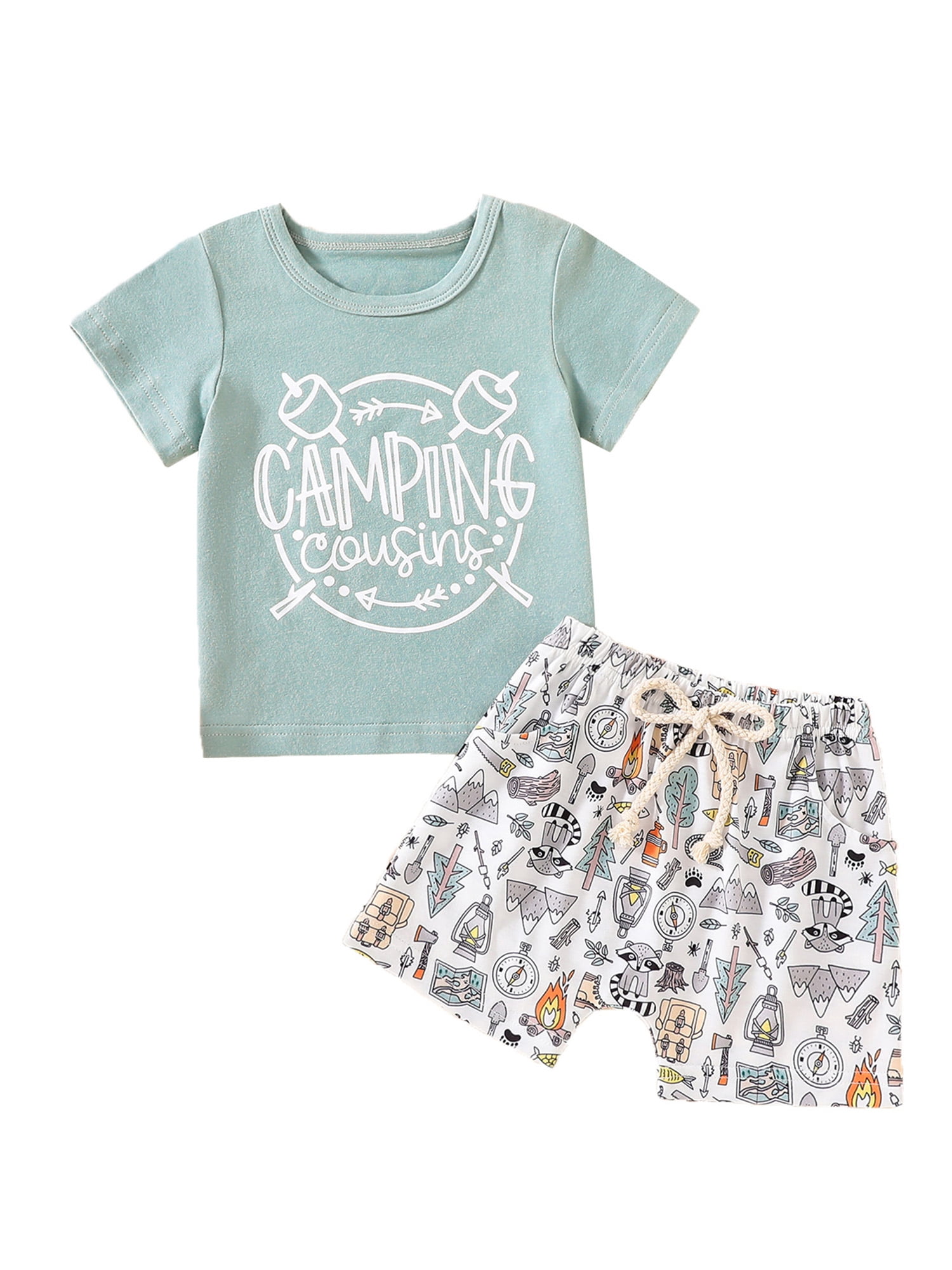 2pcs Kid Boy Emojis Print Short-sleeve Tee and Letter Print Elasticized Shorts Set