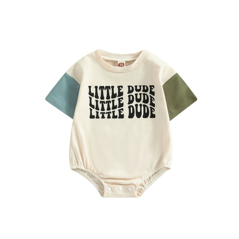 Infant Baby Boys Summer Romper Outfit Color Block Jumpsuit Casual Little Dude Short Sleeve Onesie Summer Clothes