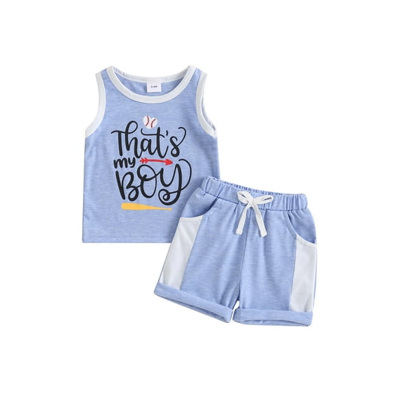 Infant Baby Boys Summer Shorts Set, Letters Baseball Print Tank Top with Elastic Waist Shorts Outfit