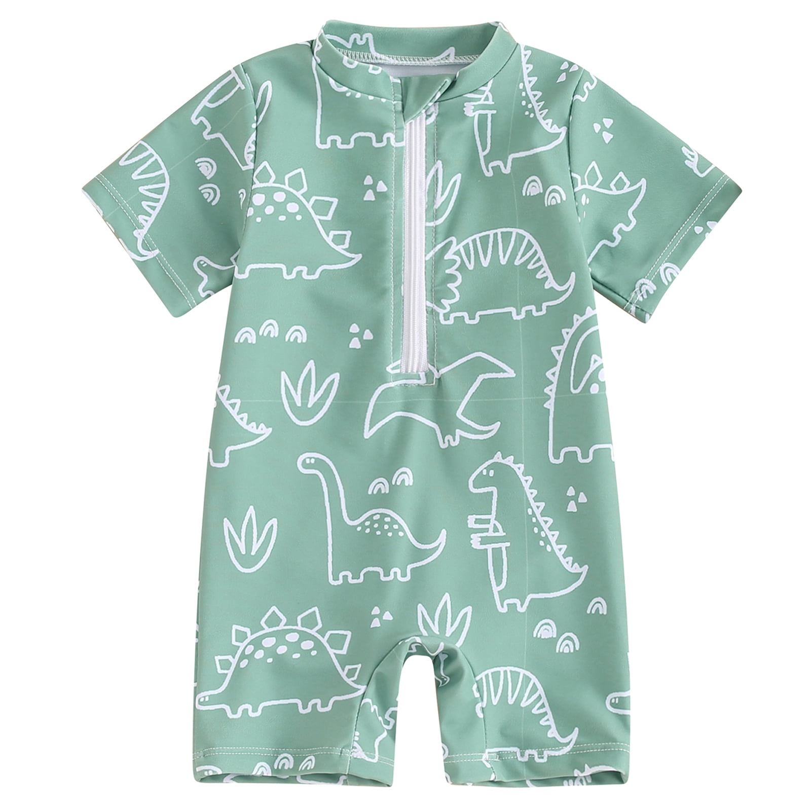 Infant Baby Boys Swimsuit Dinosaur Zip Up Short Sleeve Rash Guard