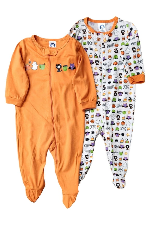 Infant Baby Boys White & Orange Halloween Sleeper 2 Pack Pajama Set 3-6 Months