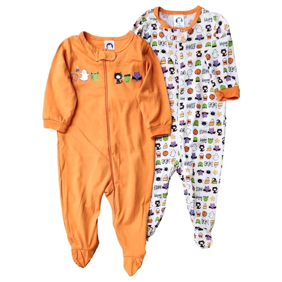 Infant Baby Boys White & Orange Halloween Sleeper 2 Pack Pajama Set 3-6 Months