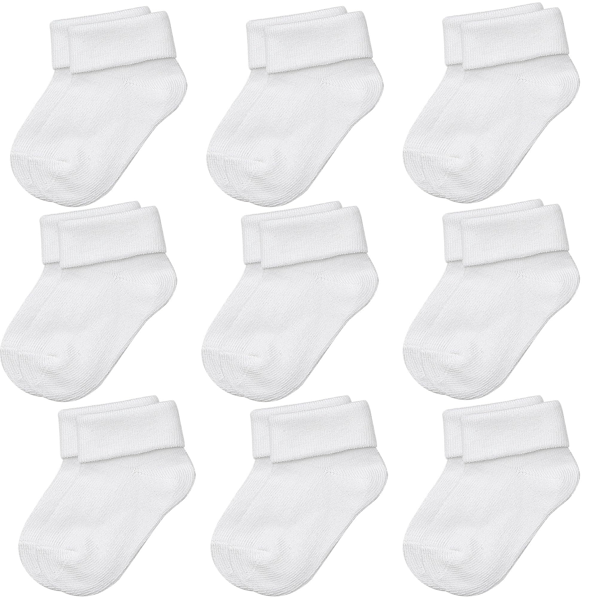 FALARI Infant Baby Boys and Girls Cotton Socks with Fold-Over Cuff, 9-Pack, 3-9 Months