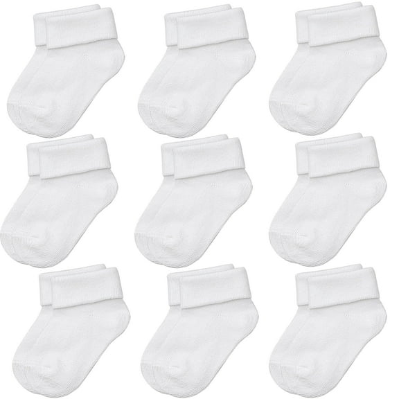 Infant Baby Boys and Girls Cotton Socks with Fold-Over Cuff, 9-Pack, 3-9 Months