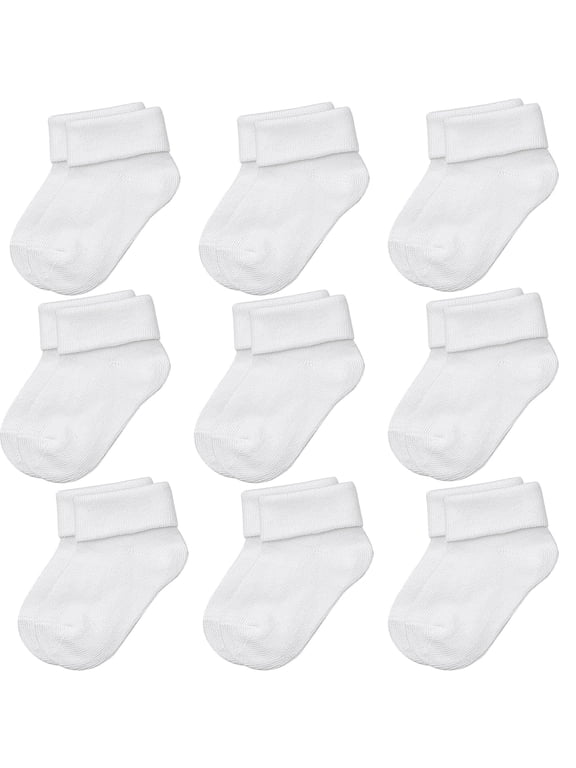 Infant Baby Boys and Girls Cotton Socks with Fold-Over Cuff, 9-Pack, 3-9 Months