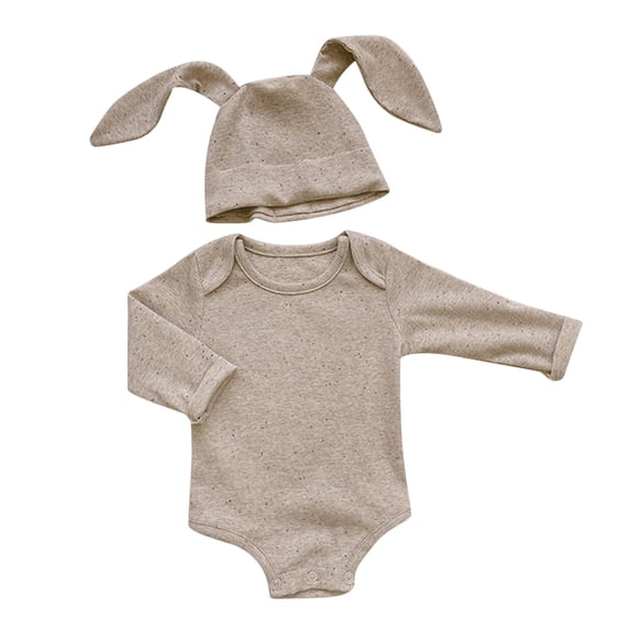 Baby Bunny Outfit My First Easter Romper Ribbed Bodysuit with Long Bunny Ear Hat Soft Beige 0 Months-3 Months