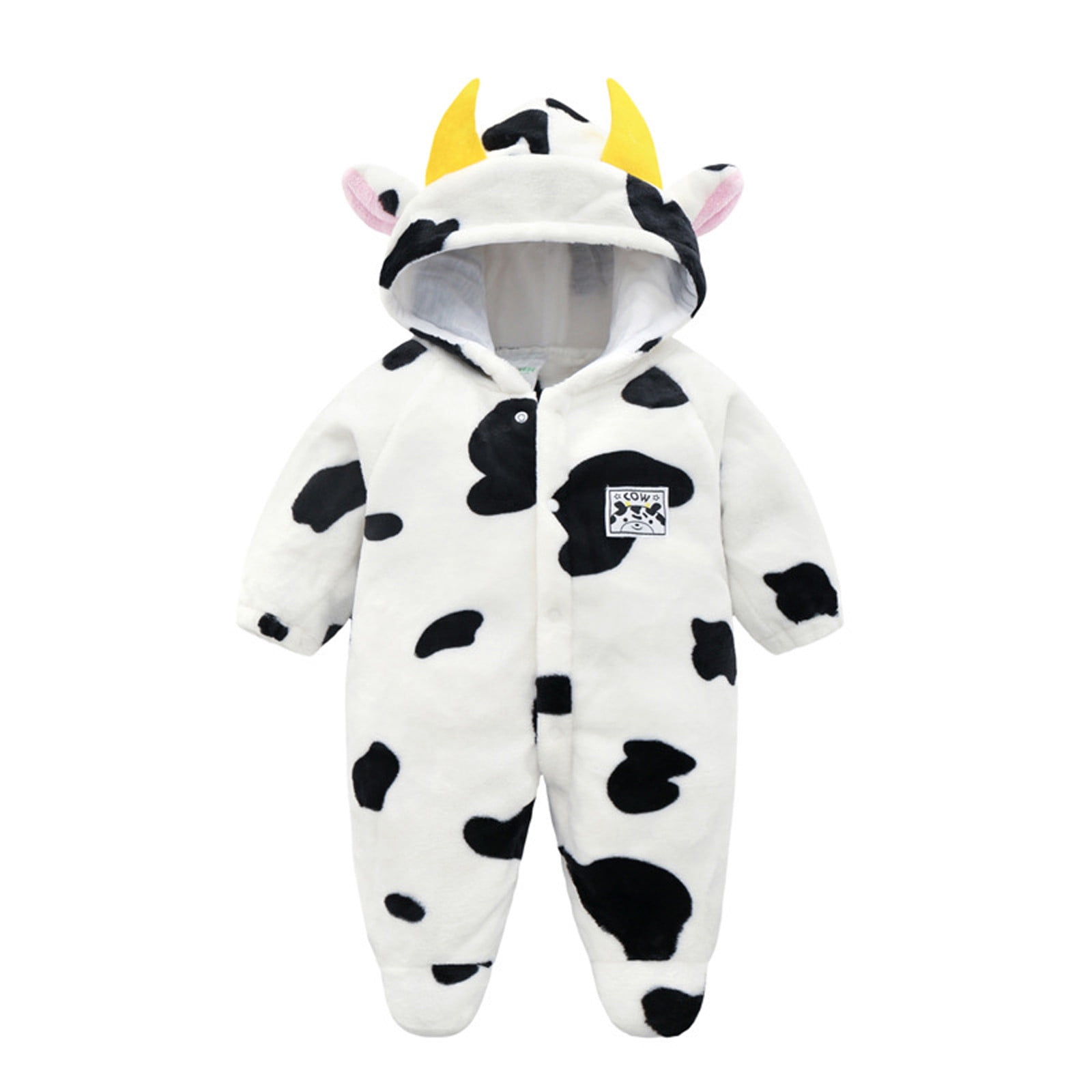 Baby Cartoon Cow Pattern Print Hooded Romper Jumpsuit Baby Dresses 36