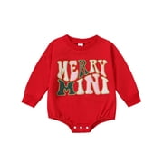 Infant Baby Christmas Romper Classic Letter Embroidery Long Sleeve Bodysuit Playsuit
