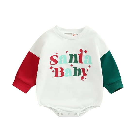 Infant Baby Christmas Romper, Long Sleeves Round Neck Letter Print Jumpsuit for Boys Girls, 0-24 Months