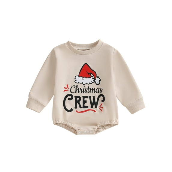 Infant Baby Christmas Sweatshirt Jumpsuit CartoonLetter Print Round Neck Long Sleeve Romper Toddler Clothes