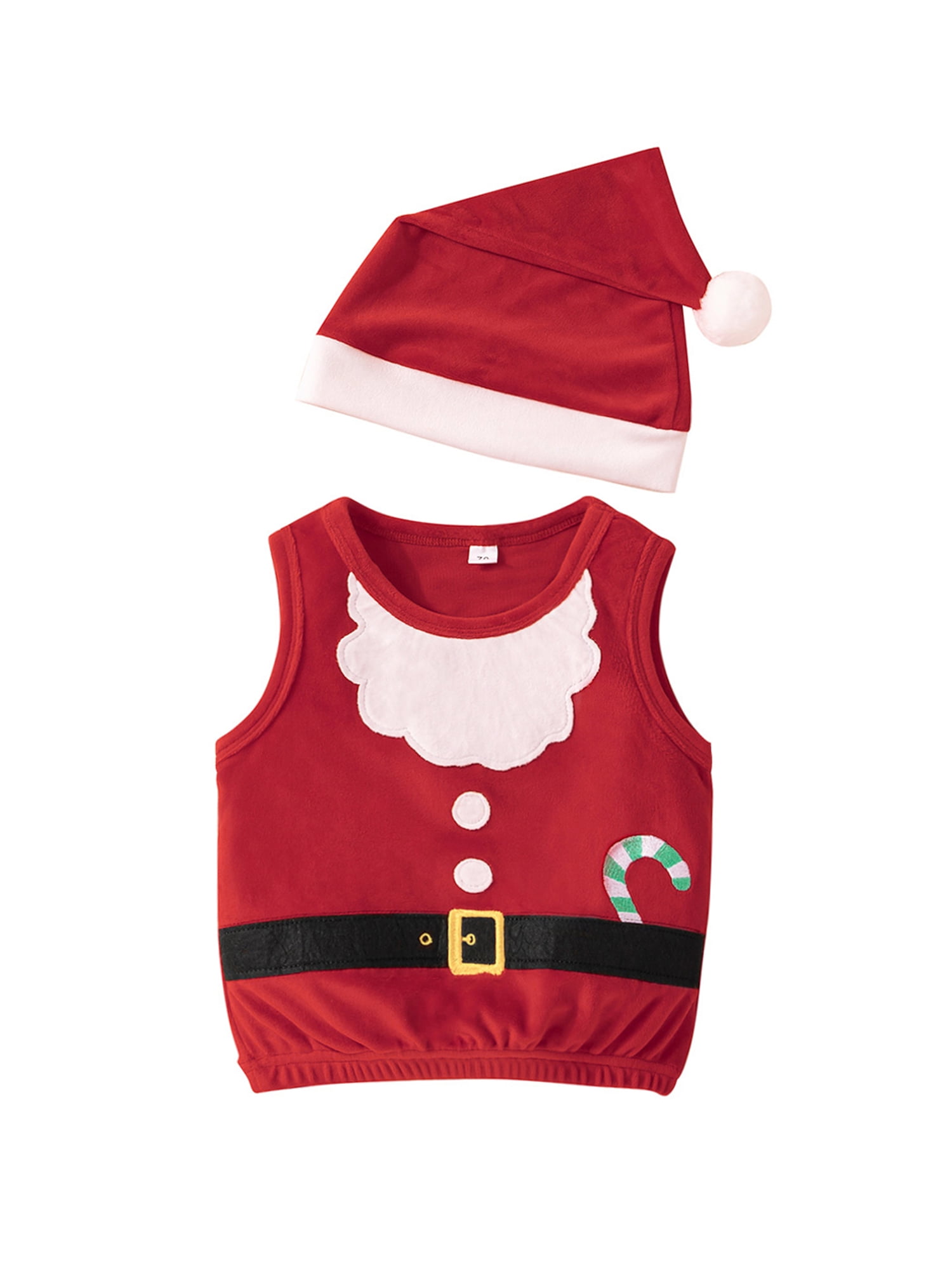 Infant Baby Christmas Vest and Santa Hat Patchwork Sleeveless