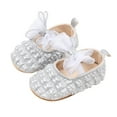 thumbnail image 1 of Infant Baby Cute Girls Mary Jane Flats Soft Sole Non-Slip PU Leather Princess Bow Dress Shoes for Wedding First Walkers Lightweight Sparkly Design (6-12 Months, Silver), 1 of 7
