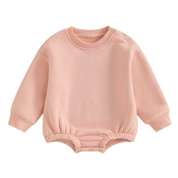 Infant Baby Fall Fleece Jumpsuit 3 6 9 12 18M Solid Color Round Neck Long Sleeve Sweatshirt Romper Toddler Clothes