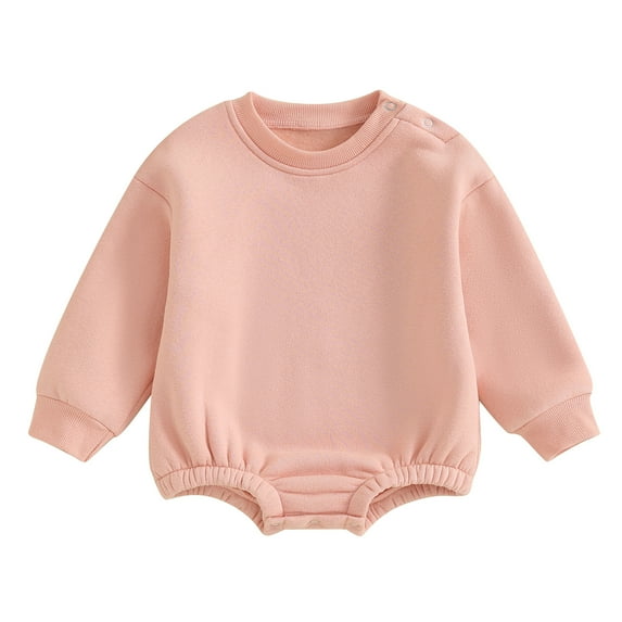 Infant Baby Fall Fleece Jumpsuit 3 6 9 12 18M Solid Color Round Neck Long Sleeve Sweatshirt Romper Toddler Clothes