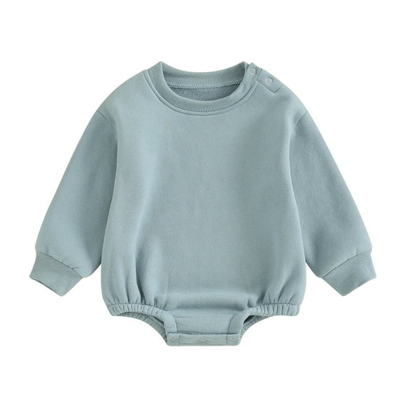 Infant Baby Fall Fleece Jumpsuit 3 6 9 12 18M Solid Color Round Neck Long Sleeve Sweatshirt Romper Toddler Clothes