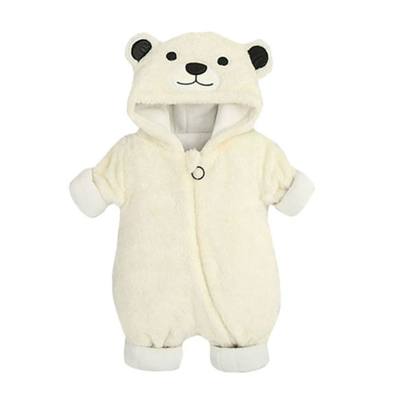 Infant Baby Fleece Jumpsuit Winter Warm Thick Plush Comfort Long Sleeve Rompers Animal Onesies Cute Hooded Newborn Clothes, White, 0 Months