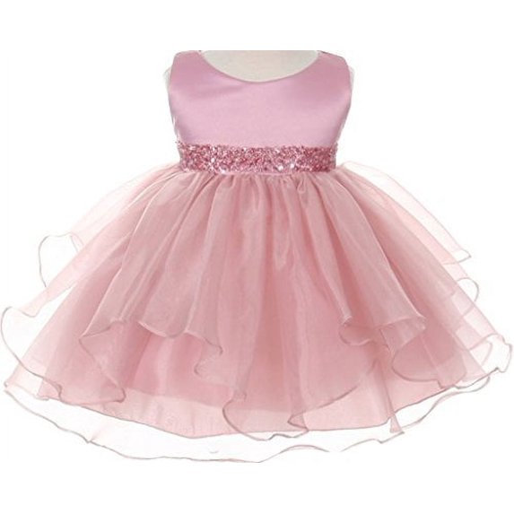 Infant & Baby Flower Girl Dress with Sequin Embellished Waistline Rose M B111