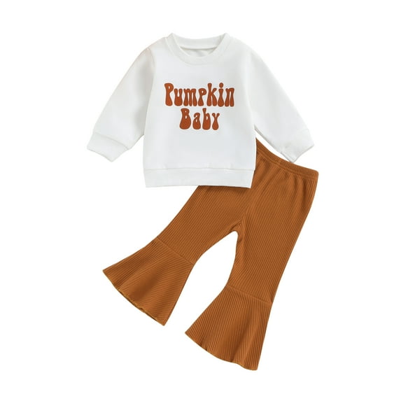 Infant Baby Girl 2Pcs Halloween Outfits Long Sleeve Letter Print Sweatshirt + Ribbed Pants Set Toddler Clothes