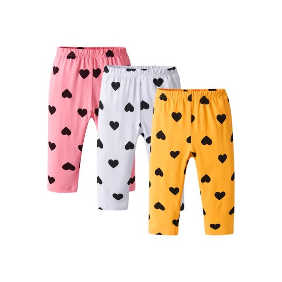 Infant Baby Girl Heart Shaped Pants Ribbed Casual Leggings White & Orange & Pink 9-12 Months