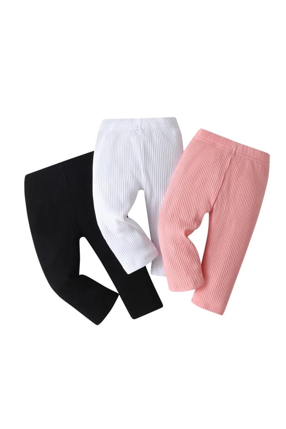 Infant Baby Girl 3 Pack Solid Pants and Casual Leggings Black & Pink & White 0-3 Months