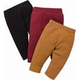 thumbnail image 1 of Infant Baby Girl 3 Pack Solid Pants and Casual Leggings Brown & Wine Red & Black 0-3 Months, 1 of 6