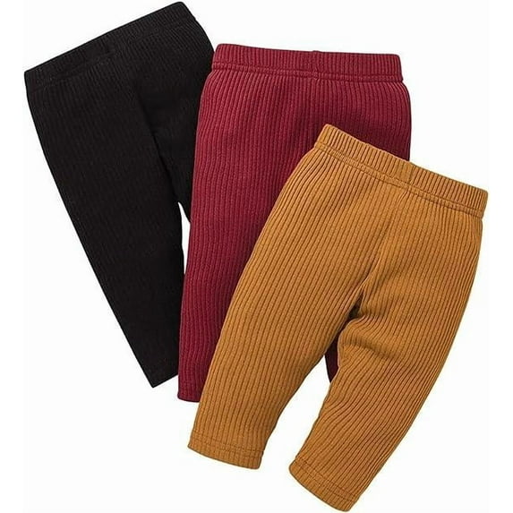 Infant Baby Girl 3 Pack Solid Pants and Casual Leggings Brown & Wine Red & Black 0-3 Months